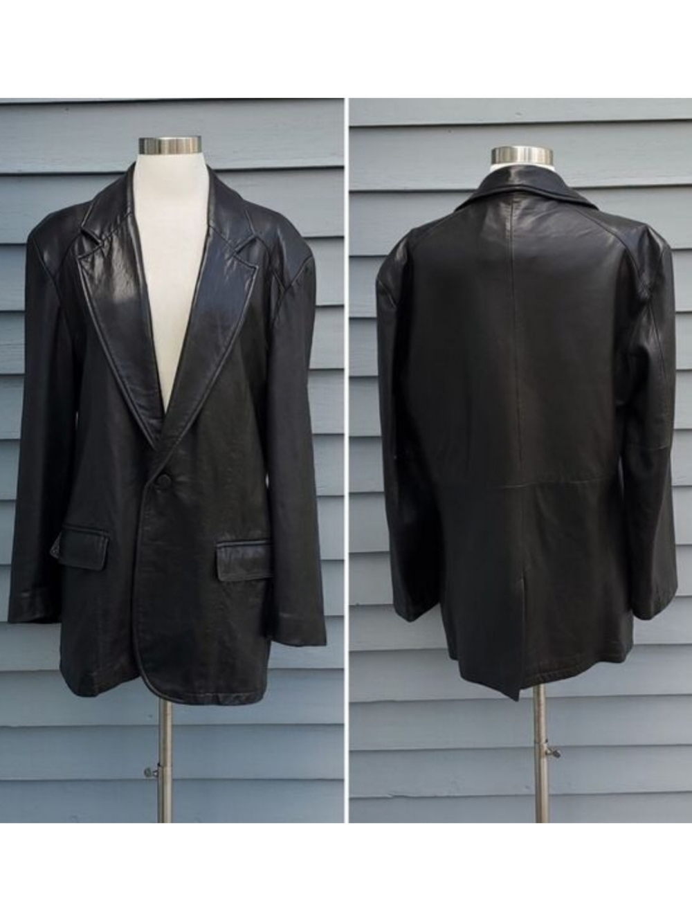 Lone Pine Buttery Soft Black Lambskin Leather One Button Blazer Jacket Coat 40‎
